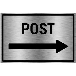 Post rechts bord - brushed aluminium materiaal - grijs zwart - 60 x 40 cm