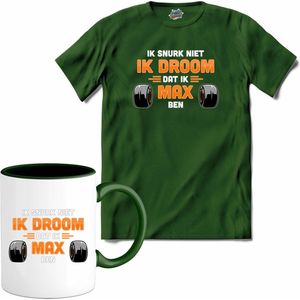 Ik snurk niet, ik droom dat ik max ben | Race Fan kleding | Supporter | Dutch Army | Autosport Cadeau | Kado Tip | - T-Shirt met mok - Unisex - Bottle Groen - Maat XL