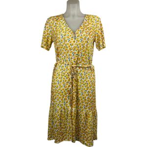 Angelle Milan – Travelkleding voor dames – Gele Bloemenjurk met Strik – Ademend – Kreukherstellend – Duurzame jurk - In 4 maten - Maat L