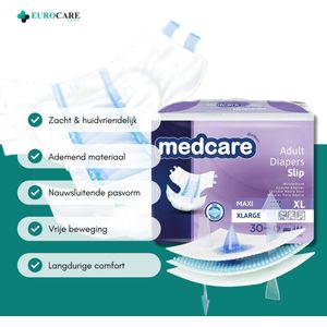 30 stuks – Medcare Incontinentie Luiers Maxi – Maat XL – 3100+ ml absorptie – Wegwerpluiers voor matige tot zware incontinentie – Comfortabel & huidvriendelijk – Dag & nacht gebruik