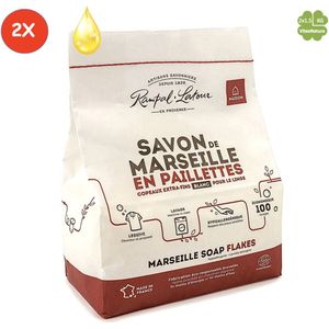 Marseille zeepvlokken wit met plantaardige olie 2x 1.5 kg | Rampal Latour | Zuinig Ecologisch Milieuvriendelijk Hypoallergeen | Zonder conserveermiddel