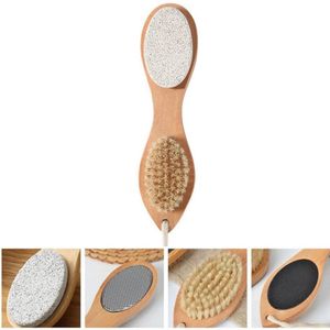 1 stuk - Multifunctionele houten borstel - 4-in-1 voetscrubber - Puimsteen - Voetscrubborstel - Multifunctionele voetverzorgingsborstel - Lichaamsreinigingsborstel - Verwijdert dode huidcellen - Natuurlijke houtkleur - 20×5cm - Geschikt voor voeten