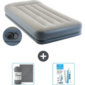 Intex Luchtbed - 1-Persoons - 99 x 191x 30 cm - Grijs - Inclusief pomp - Hoeslaken en Reparatieset