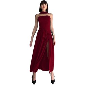 Trendyol Bourgondische A-Lijn Sjaal Gedetailleerde Strapless Maxi Elegante Avond- En Nachtjurk Tprss25El00317