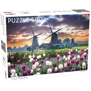 Puzzel Landscape: Old Mills and Tulips - 500 stukjes
