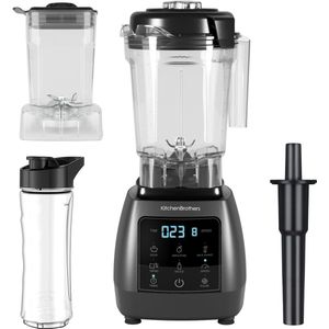 KitchenBrothers Power Blender Set - 1600W - 2L - Complete Set - To-go Beker - Smoothie Maker - IJs Crusher - Metallic Grijs