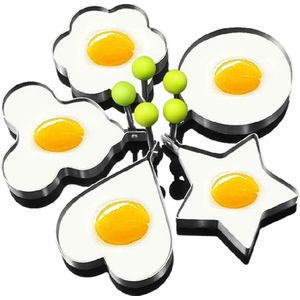 5-pack - eierringvormen voor het koken - roestvrijstalen eierringen - eierkookringen, hart, bloem, ster, beige, ronde mallenset