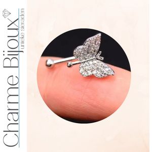 Helix -klem- vlinder- zilverkleur- geen gaatje- Charme Bijoux
