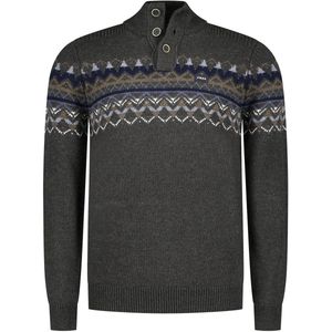 NZA - Bruine Wollen Trui - Opstaande Kraag - Knoopsluiting