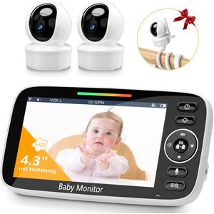 Sytifro Babyfoon met 2 Camera – Baby Monitor met standaard en VOX-modus - zonder wifi, bescherming van de privacy en veiligheid van de baby - Hondencamera - Huisdiercamera - Temperatuursensor - Terugspreekfunctie - Video & Audio - Wit