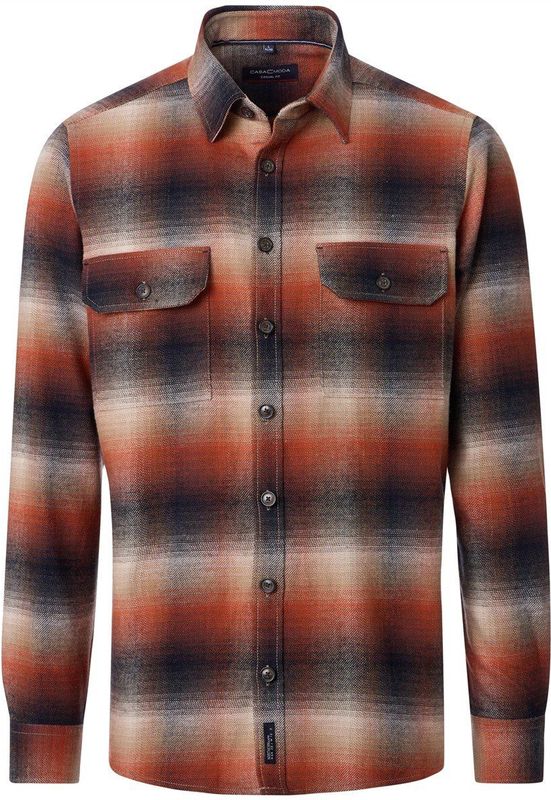 Casa Moda - Heren Overshirt - Oranje - Ruit