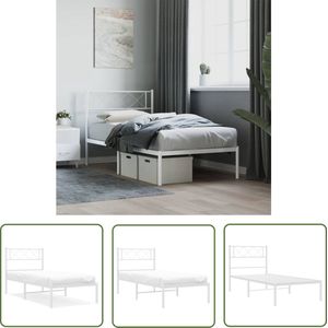 The Living Store Bedframe met hoofdbord metaal wit 107x203 cm - Metalen Bed Frame - Klassiek Bed - Tweepersoons Bed - Witte Bed - Hoofdbord Bed