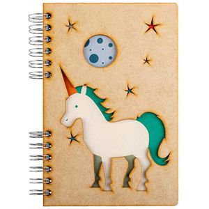 KOMONI - Duurzaam houten Notitieboek - Dagboek -  Gerecycled papier - Navulbaar -  A4 - Gelinieerd -  Unicorn