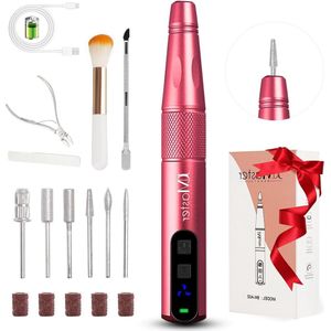 Elektrische Nagelvijl Draadloze Draagbare Nagelfrees 11 in 1 - Gelnagels Acrylnagels - Professionele Manicure Pedicure Set - Rood