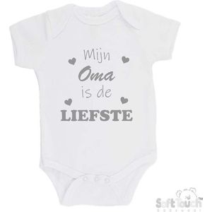 100% katoenen Romper ""Mijn Oma is de liefste"" Unisex Katoen Wit/grijs Maat 68/74