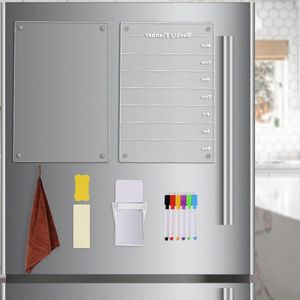 Wekelijkse Menubord 33x23cm Magnetisch Acrylbord - Weekmenu Maaltijdplanner - Droog Uitwisbare Markeringen - Schoonmaakhanddoek Pennenhouder - Koelkast Metalen Oppervlakken .