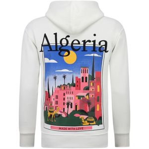 Oversized Hoodie Heren met Capuchon - Algeria Print - Dik Geweven - 5813 - Wit