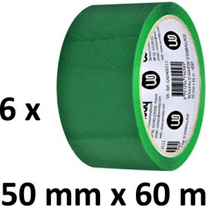 6 x gekleurd verpakkingstape - PP - 50mm x 66m - groen
