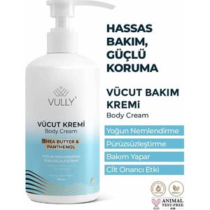 VULLY Body Cream - Shea Butter & Panthenol - Intensive Moisturizing Smoothing - Intensieve vochtinbrengende Gladmakende hand- gezichts- en lichaamscrème voor de droge en gevoelige huid 250 ml