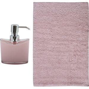 MSV badkamer droogloop mat/tapijt - Sienna - 40 x 60 cm - bijpassende kleur zeeppompje - lichtroze
