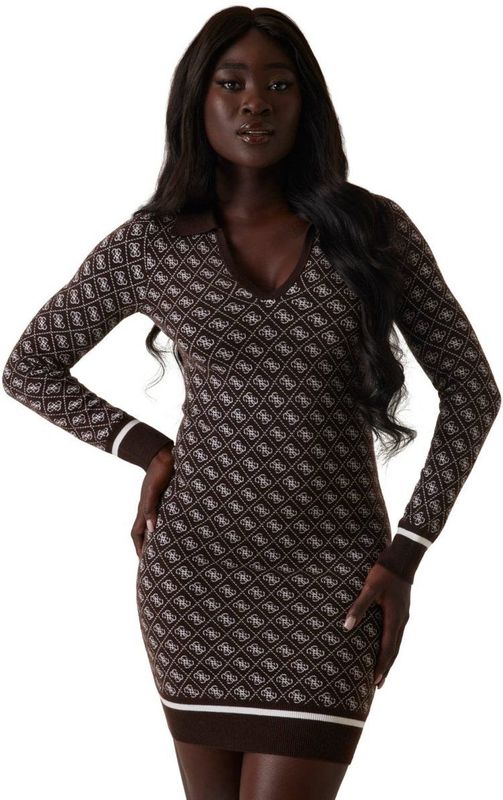 Guess Wollen mini-jurk met bruin logo