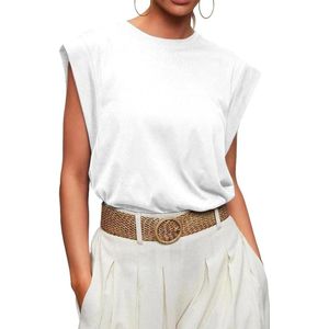 Allecto plus - Gestreept Mouwloos T-shirt Dames - Zomer Bovenstuk Tanktop met Vleugelmouwen