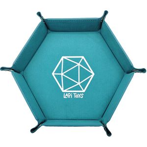 Lapi Toys - Dice Tray - Dobbelsteenbak - Dice Tray Dungeons and Dragons - DnD Dice Tray - Dobbelbak - Dobbelpiste - Pitjesbak - Opvouwbaar - Imitatieleer - Fluweel - Hexagon - Petrol