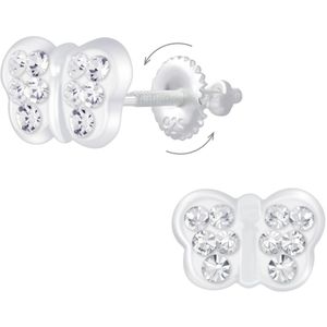 Joy|S - Zilveren vlinder oorbellen - wit - screwback sluiting