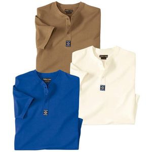 ATLAS FOR MEN - Set van 3 T-shirts met Tunesische hals Outdoor - Heren - Verkrijgbaar in grote maten - L