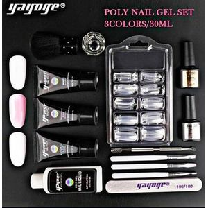 POLYGEL KIT – Polygel kit - poly gel nagels - Nagelverlenging -3 kleuren - starter kit - 12 delig - Nagelknipper - nagelvijl - Starterset voor Acrylgel - acryl