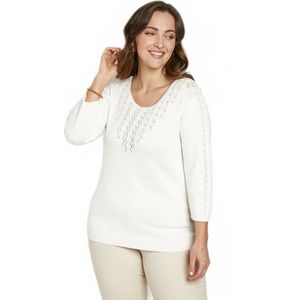 Zachte effen trui met ronde hals in fantasiebreiwerk