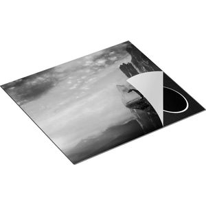 Chefcare Inductie Beschermer Draak op een Rots bij Zonsondergang - Zwart Wit - 60x50 cm - Afdekplaat Inductie - Kookplaat Beschermer - Inductie Mat