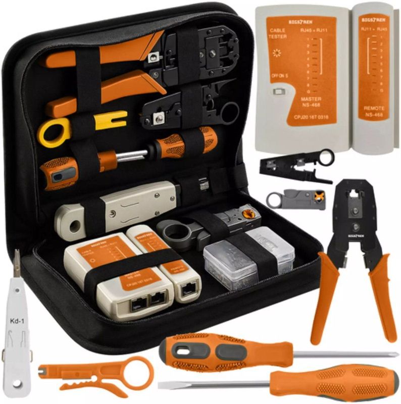 Bigstren - XXL Netwerkgereedschapset - RJ45/RJ11 Tester & Gereedschap - 17-delig