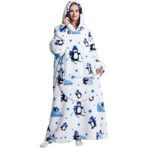 Extra lange hoodie-deken, oversized deken, hoodie, pullover, deken met mouwen en capuchon, deken-trui, eenheidsmaat, voor volwassen mannen en vrouwen - pinguïn