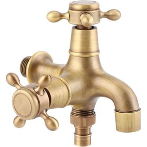 Content in - G1/2in draadwaterkraan voor badkamer - koperen enkele koude kraan - wasmachine dweil zwembadwaterkraan - met dubbele waterafvoer - retro goud .