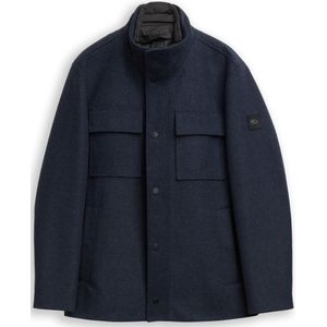 Tom Tailor - Lange Wollen Jas - Mêlee - Regular Fit - Met Afneembare Binnenkraag