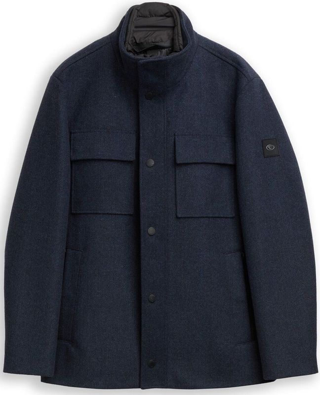 Tom Tailor - Lange Wollen Jas - Mêlee - Regular Fit - Met Afneembare Binnenkraag