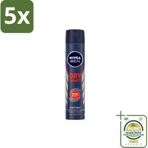5 x NIVEA MEN – Anti-transpirant spray – Dry Impact – 200 ml - Grootverpakking - Koffie - Koffiezetapparaat - Koffiezetapparaat Met Automatische Functie