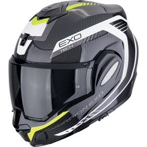 Scorpion Exo-Tech Evo Carbon Cosy Black-Neon yellow - Maat S - Jethelm - Scooter helm - Motorhelm - Carbon Geel Glans Zwart Wit - Scooterhelmen mannen en vrouwen.