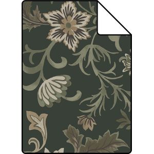 Proefstaal ESTAhome behang vintage bloemen zwart en groen - 26,5 x 21 cm - 139417-S