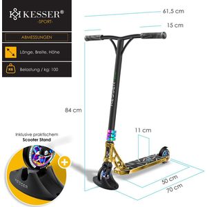 KESSER® Stuntstep GT-Limit 360° voor Volwassenen en Kinderen - Step met Standaard ABEC 9 Kogellagers, 110 mm PU Wielen Stunt Scooter - Goud