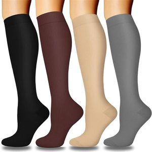 4-compressie sokken voor vrouwen - Sportcompressiekousen - Lange compressiekousen voor dames - vrouwen compressiekousen - Rekbare compressiekousen - voor hardlopen, atletische, reizen-Zwart/bruin/huid/grijs*1-L/XL