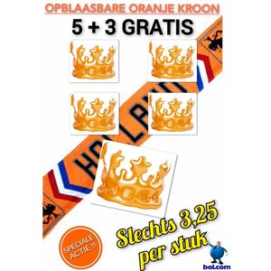 5 + 3 GRATIS Opblaasbare Oranje Kroon 44cm - Koningsdag - Euro Cup - EK Voetbal / Football - Nederlands elftal - Fan Item - Versiering - Festival - Formule 1 - Vrijgezellenfeest - Dutch Orange - Orange Crown - Olympische spelen - Engeland