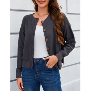 Gebreid Vest Cardigan Dames Kort Elegant Lange Mouw Gebreid Cardigan met Knopen Casual Schouder Jas Bolero Top voor Herfst Winter Zwart L