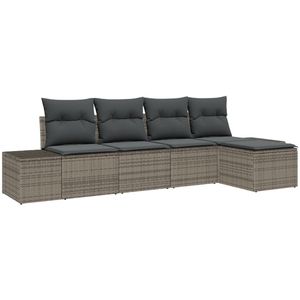 vidaXL - 5-delige - Tuin - Sofa - Set - met - Kussens - Grijs - Poly - Rattan