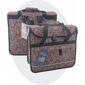 Voltano Enkele Shopper Fietstas - 17 Liter - Crimson Leaf - Zwart Met Grijze Bloemen - Waterdicht - Luxe Universele Bevestiging