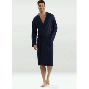 Lange herenbadjas uit katoen - heren kamerjas - katoen ochtendjas - DKaren Harry - marineblauw - cadeau mannen M