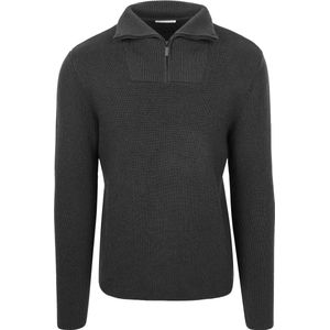 KnowledgeCotton Apparel - Half Zip Pullover - Antraciet - Wol - Regular-fit