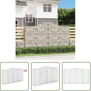The Living Store Schanskorven 15 st gewelfd 300x50x160/180 cm ijzer - Tuinmuur - Gabion Muurtje - Schutting - Tuinafscheiding - Sierhekwerk