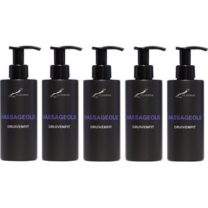 Druivenpitolie 300 ml - met pomp - zwarte fles - 100% natuurlijk - biologisch en koud geperst - grapeseed oil - set van 5 stuks - Voordeelverpakking